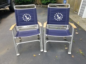 EEZ-In Marine Products Blue Aluminum Folding Boat Deck Dock Beach Chairs With Anchor & Stars Logo
