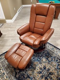 MCM Look Soft Brown Bonded Leather Adjustable Contemporary Reclining Swivel Chair With Ottoman #1