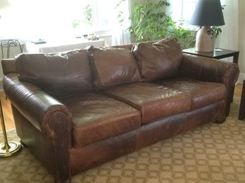 Restoration Hardware Lancasert Three Seat Cocoa Brown Leather Sofa