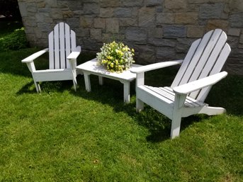 Adirondack Wood Lawn Chairs & Table