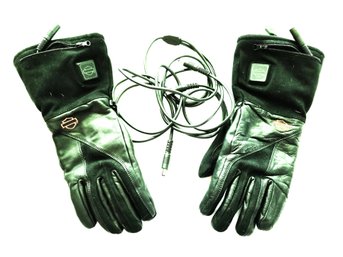 Harley Davidson Black Leather Gauntlet Style Heated Motorcycle Gloves Size Medium