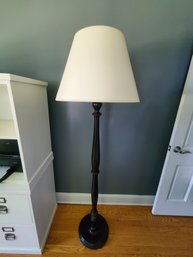 Black Tall Turned Wood Base Floor Lamp With Fabric Shade - Pottery Barn?
