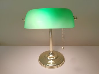 Vintage Green Glass & Brass Banker's Desk Lamp