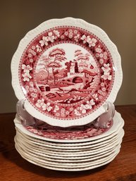 Twelve Vintage SPODE Pink Tower English Transferware 11' Dinner Plates