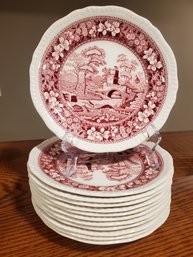 Twelve Vintage SPODE Pink Tower English Transferware 8' Luncheon Plates