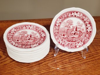 Thirteen Vintage SPODE Pink Tower English Transferware 6.5' Bread & Butter Plates