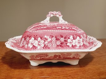 Spode England Pink Tower Transferware Covered Vegetable Serving Dish