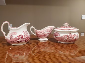Trio Of English Pink Transferware - Spode Pink Tower & Royal Staffordshire Tonquin