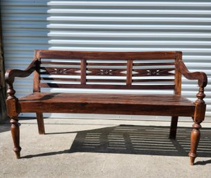 Elegant Solid Teak Garden Bench With Arms