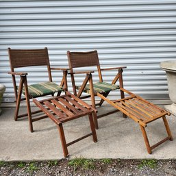 Pair Folding Camp Chairs With Detachable Foot Rests