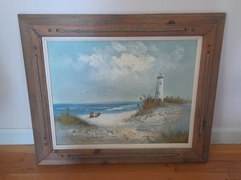 Oil On Canvas Of A Lighthouse