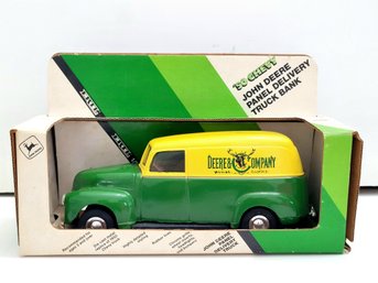 Vintage ERTL John Deere 1950 Chevrolet Panel Delivery Truck Coin Bank Diecast 7' Long EXC COND In Original Box
