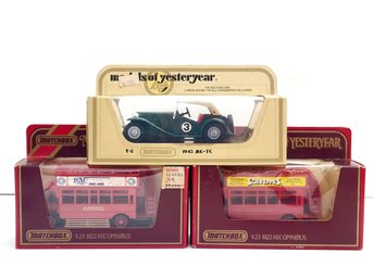Lot Of 3 Matchbox Models Of Yesteryear 1943 MG-TC, 1922 AEC Omnibus (2) RAC, Schweppes EXC COND ORIG BOXES