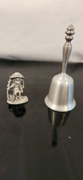 Vintage Pewter Figurine And Pewter Bell