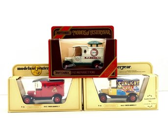 3x Vintage Matchbox Models Of Yesteryear 1912 Ford Model T Delivery Trucks Diecast In ORIG BOXES 1978, 1986