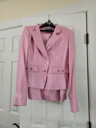 Gorgeous Versace Shimmery Pink Vintage Blazer And Skirt Set With Embossed Gold Tone Buttons -