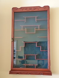 Asian Japanese Wall Mount Hardwood & Glass Curio Display Cabinet
