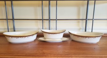 Pair Of Oval Lenox Eclipse Oval Vegetable Serving Bowls & Gravy Boat