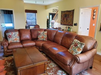 Vintage Hancock & Moore Of Hickory NC Three Piece Brown Leather Sectional Sofa