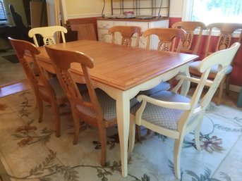 Vintage 1990's Ethan Allen Legacy Pineapple Dining Table Set With 8 Chairs, 2 Leaves & Pads