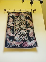 Large Vintage Chicken Themed Hanging Wall Tapestry / Rug With Rod