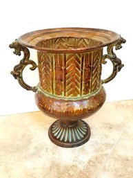 Vintage 10' Weighted Copper Pedestal Planter With Handles