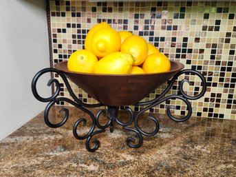 Vermillion Walnut Wood Fruit Bowl With Decorative Lemons