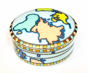 Lovely Vintage Tiffany & Co. Porcelain World Map Trinket Box