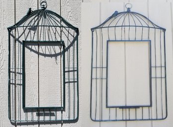 Two Green Bird Cage Metal Frames Garden Wall Art