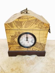 Vintage Rustic Fabric Hinged Storage Box With Clock