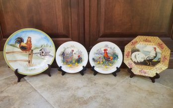 Decorative Hand Painted Porcelain Rooster Plates: American Atelier, Limoges & Lillian August