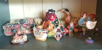 Cute Selection Of Rooster Statue Figurines With Large Cornucopia