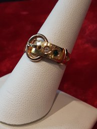 14K Gold Belt Ring With Multi Colored Stones 1.87 G. TW