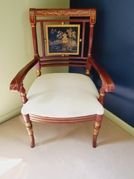 Upholstered Asian Painted Single Arm Chair