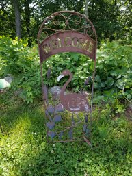 Garden Art Stake Welcome Sign Flamingo Metal Art Rustic And Weathered