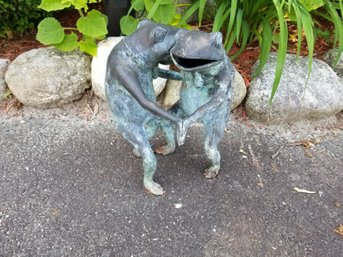 The Dancing Frogs In Meadow Weathered Metal 10' - Nice Patina - Brass Or Bronze?