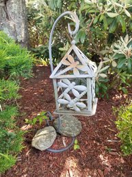 Hanging Metal Garden Art Lantern On Stand With Dragonflies 20'