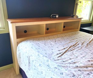 Off White & Wood Topped Cubby Style Queen Sized Headboard - No Rails Or Footboard