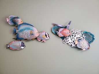 Two Painted Handcrafted Bovano Of Cheshire USA Copper Enamled 3D Tropical Fish Wall Decor