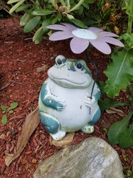 Frog With Flower Umbrella Resin Statue Garden Art 10'