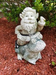 Gnome Riding A Frog Resin Statue