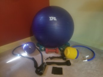 Exercise Workout Lot: Medicine Ball 3 & 4lb Hand Weights & More