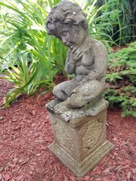 Vintage Cement Young Boy Reading Book Garden Statue 16'