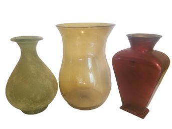 Trio Of Large Earth Tone Glass Vases