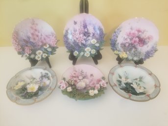 Six Lena Liu 3D Floral, Butterflies & Hummingbirds Collectors Plates