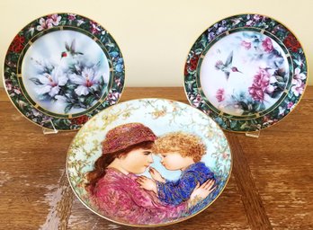 Vintage Hummingbird Bone China & Knowles Edna Hibel Mother's Day Collectible Plates