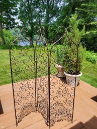 Substantial Pretty Scrolled Wrought Metal Three Panel Screen Divider