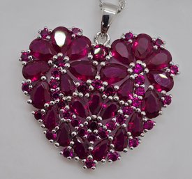 Red Ruby Heart, Rhodium Over Sterling Pendant Necklace