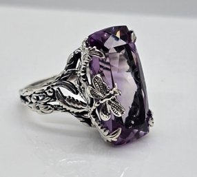 Rose De France Amethyst Dragonfly Ring In Sterling