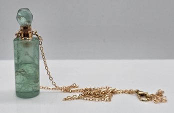 Fluorite Perfume Bottle Pendant Necklace In Plated Yellow Gold Stainless Steel